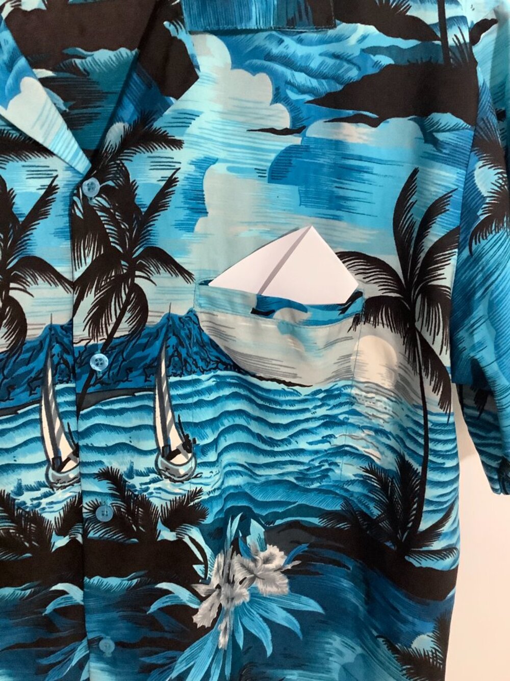 Tropical Button Short Sleeve Shirt Men XL Blue Tones - Picture 3 of 9